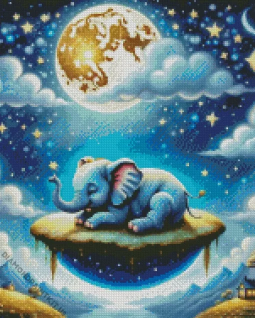 Elephant Moon Art Diamond Painting