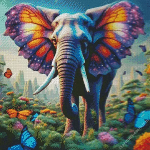 Elephant With Butterfly Diamond Painting