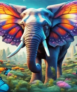 Elephant With Butterfly Diamond Painting