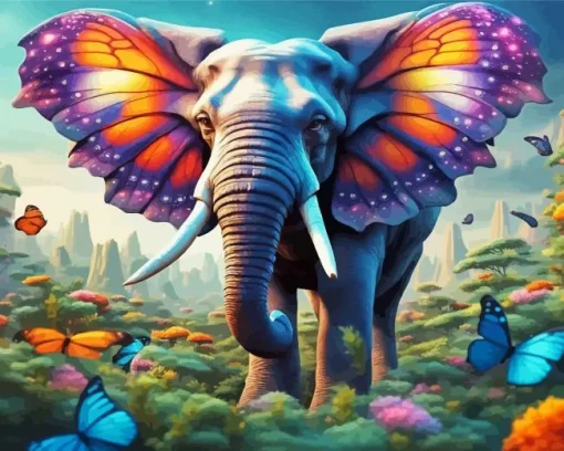 Elephant With Butterfly Diamond Painting