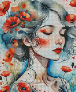 Flower Poppy Lady Diamond Painting