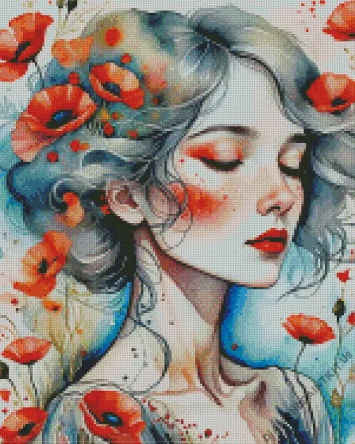 Flower Poppy Lady Diamond Painting