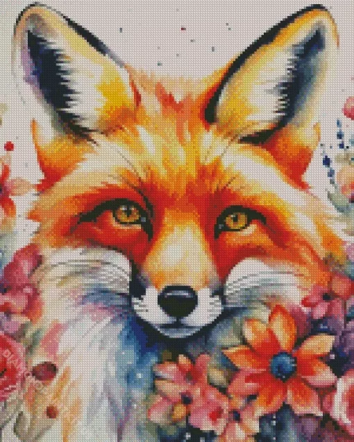 Fox And Flowers Art Diamond Painting