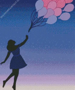 Silhouette Girl With Balloons Diamond Painting