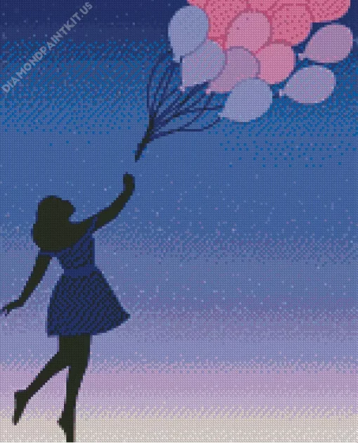 Silhouette Girl With Balloons Diamond Painting