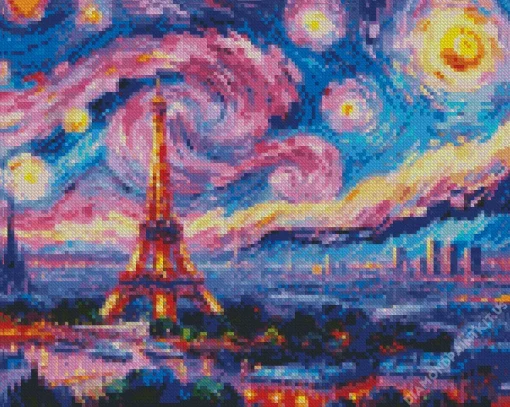 Starry Night Eiffel Tower Diamond Painting