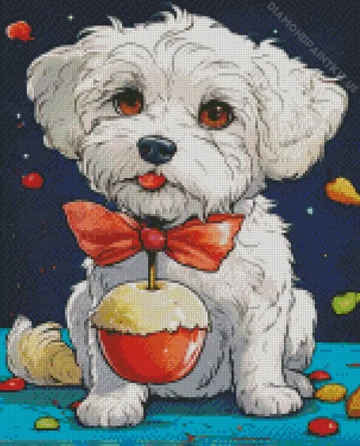 White Morkie Puppy Diamond Painting