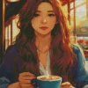 Woman Drinking Coffee Diamond Painting