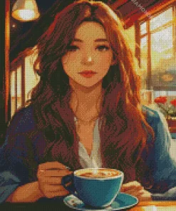 Woman Drinking Coffee Diamond Painting