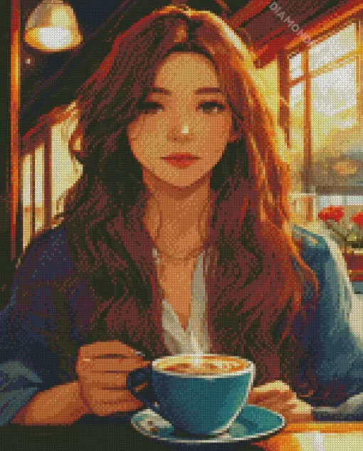 Woman Drinking Coffee Diamond Painting