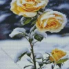 Yellow Roses In Snow Diamond Painting