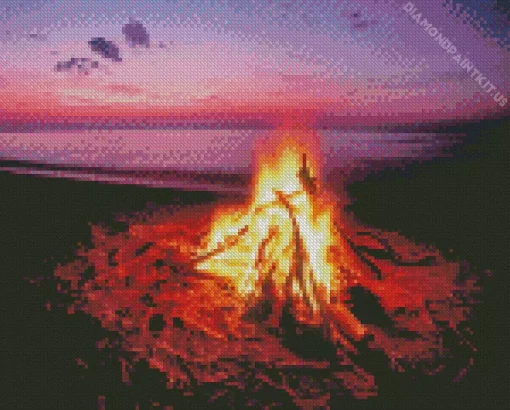 Beach Bonfire At Sunset Diamond Painting