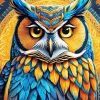 Blue Gold Bohemian Owl Diamond Painting