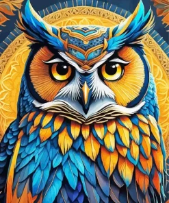 Blue Gold Bohemian Owl Diamond Painting