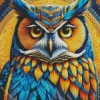 Blue Gold Bohemian Owl Diamond Painting