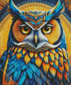 Blue Gold Bohemian Owl Diamond Painting