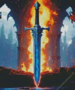 Flames Blue Sword Diamond Painting