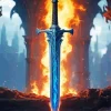 Flames Blue Sword Diamond Painting