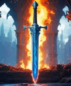 Flames Blue Sword Diamond Painting