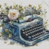 Floral Blue Typewriter Diamond Painting