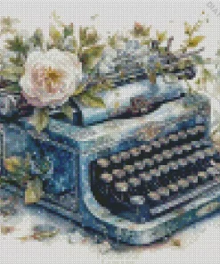 Floral Blue Typewriter Diamond Painting