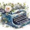 Floral Blue Typewriter Diamond Painting