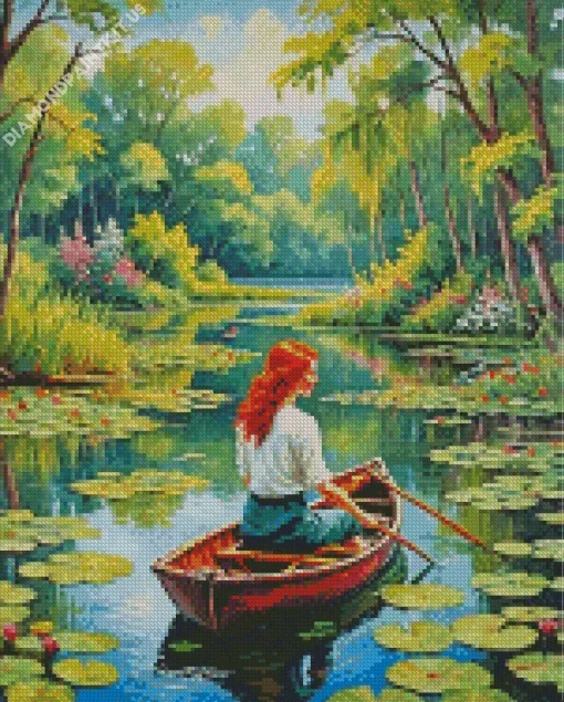 Ginger Girl On Row Boat Diamond Painting