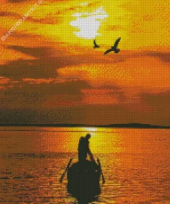 Man On Boat Silhouette Diamond Painting