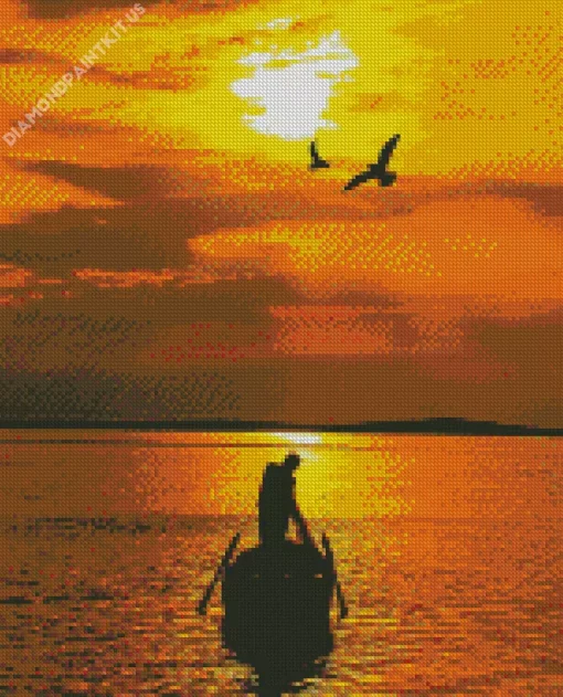 Man On Boat Silhouette Diamond Painting