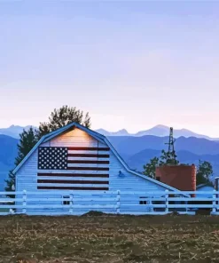 Barn With American Flag Diamond Painting