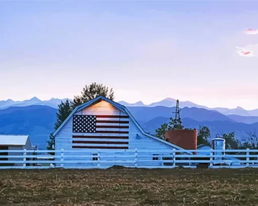 Barn With American Flag Diamond Painting