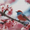 Bird On Flowers Diamond Painting