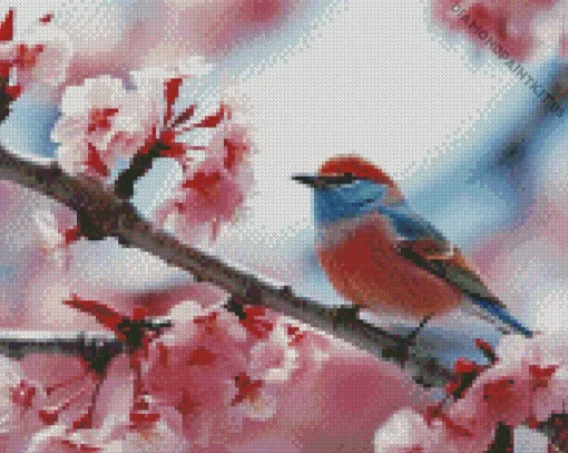 Bird On Flowers Diamond Painting