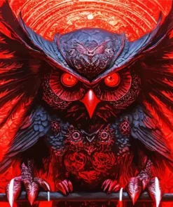 Black Owl With Red Eyes Diamond Painting