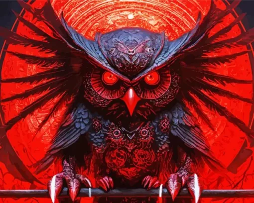 Black Owl With Red Eyes Diamond Painting