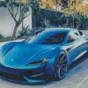 Blue Tesla Car Diamond Painting