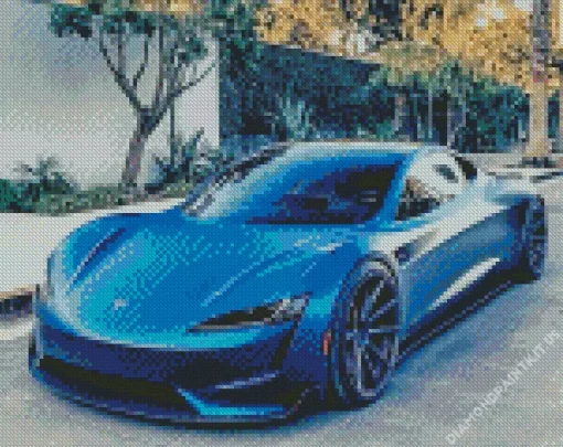 Blue Tesla Car Diamond Painting