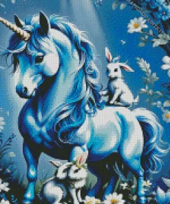 Blue Unicorn And Rabbit Diamond Painting