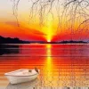 Boat At Sunset Diamond Painting