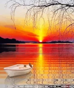 Boat At Sunset Diamond Painting