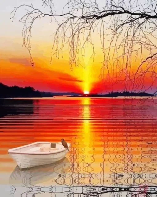 Boat At Sunset Diamond Painting