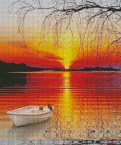 Boat At Sunset Diamond Painting