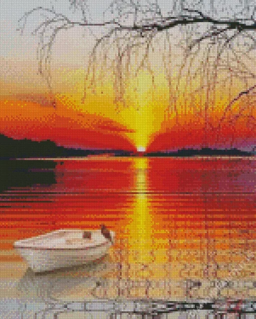 Boat At Sunset Diamond Painting