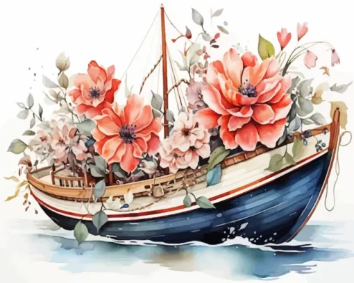 Boat Flowers Diamond Painting