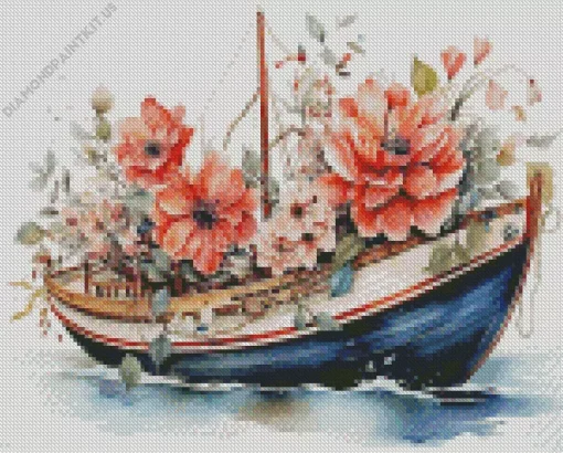 Boat Flowers Diamond Painting