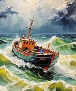 Boat In Storm Art Diamond Painting