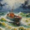 Boat In Storm Art Diamond Painting