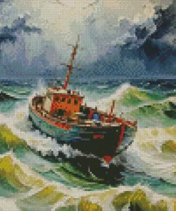 Boat In Storm Art Diamond Painting