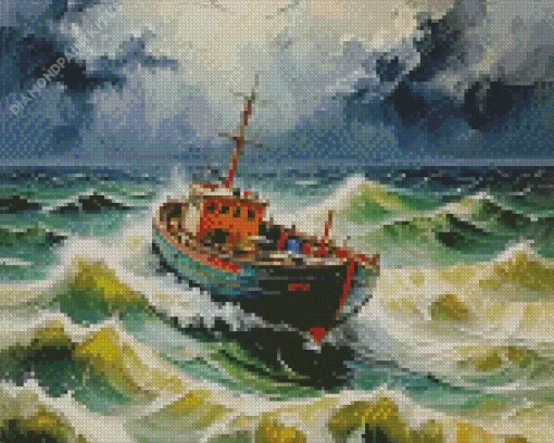 Boat In Storm Art Diamond Painting