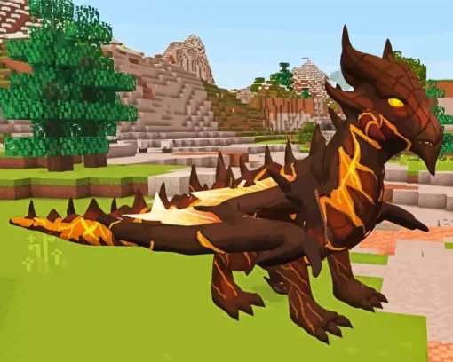 Brown Minecraft Dragon Diamond Painting